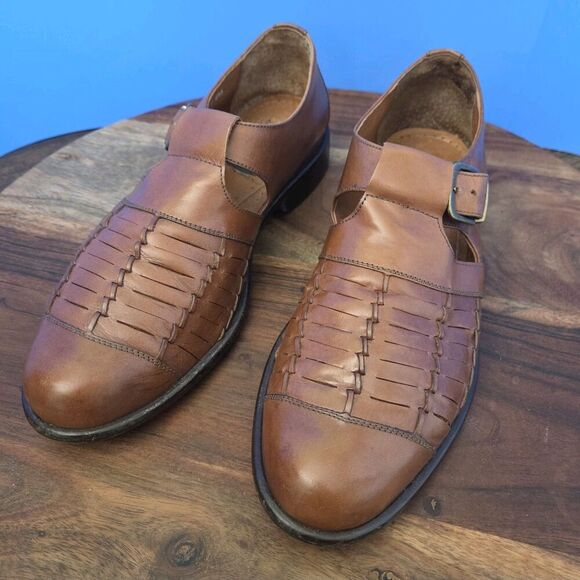 Bass Morris Woven Leather Fisherman Shoes Caramel Brown Made in Brazil Men's 9 - Picture 13 of 13
